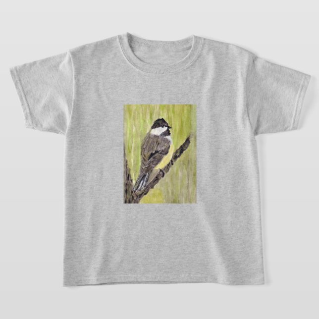 Svart-kapade Chickadee Bird - akrylmålning. T Shirt (Laydown)