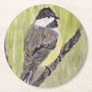 Svart-kapade Chickadee Bird - akrylmålning. Underlägg Papper Rund