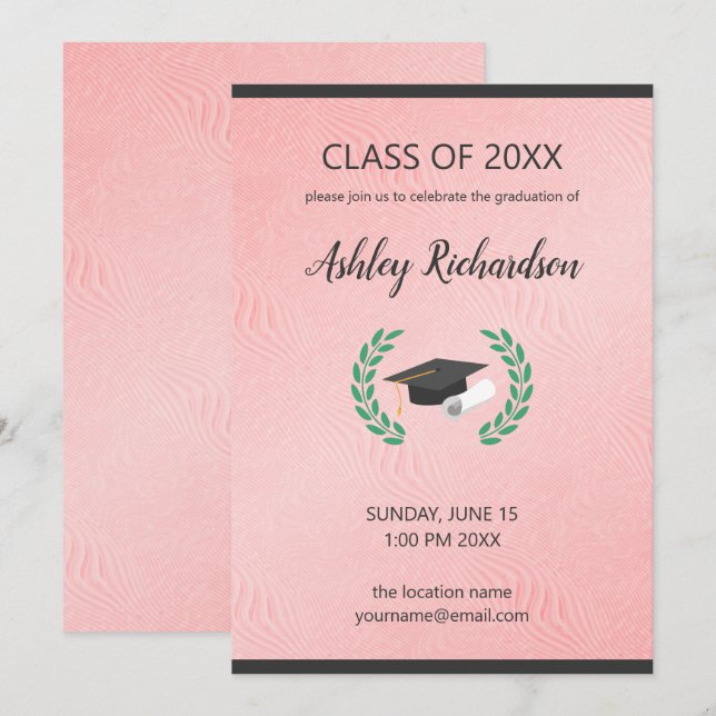 Svart kapsel och Laurel Inbjudningar (Fram/baksida)