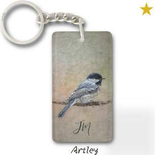 Svart-kapslad Chickadee Bird Painting Initialer