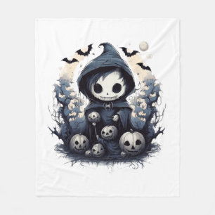 Svart Kapuschibi-döden Halloween - Whimsical Mörk Fleecefilt
