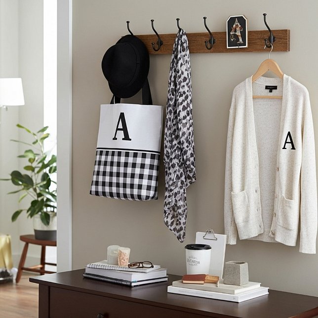 svart karamellmönster monogram tygkasse (Skapare uppladdad)