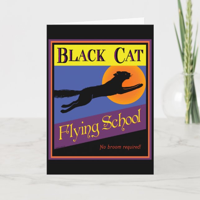 Svart Kat Flies School Halloween-bildkort Kort (Framsida)