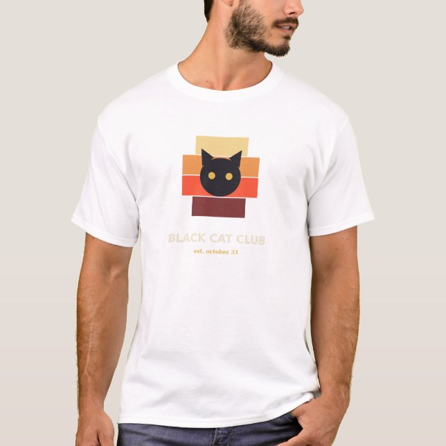 Svart Kat Klubb Halloween T-Shirt (Framsida)