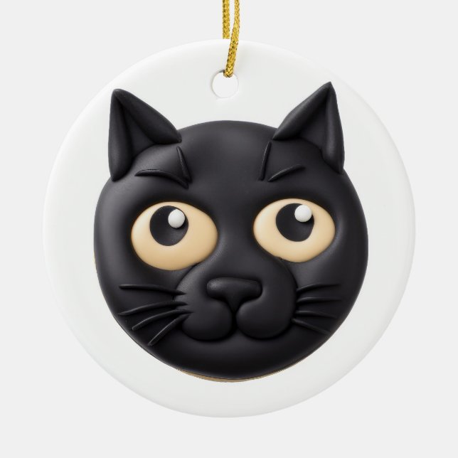 Svart katt 3D-inspirerad Julgransprydnad Keramik (Framsidan)