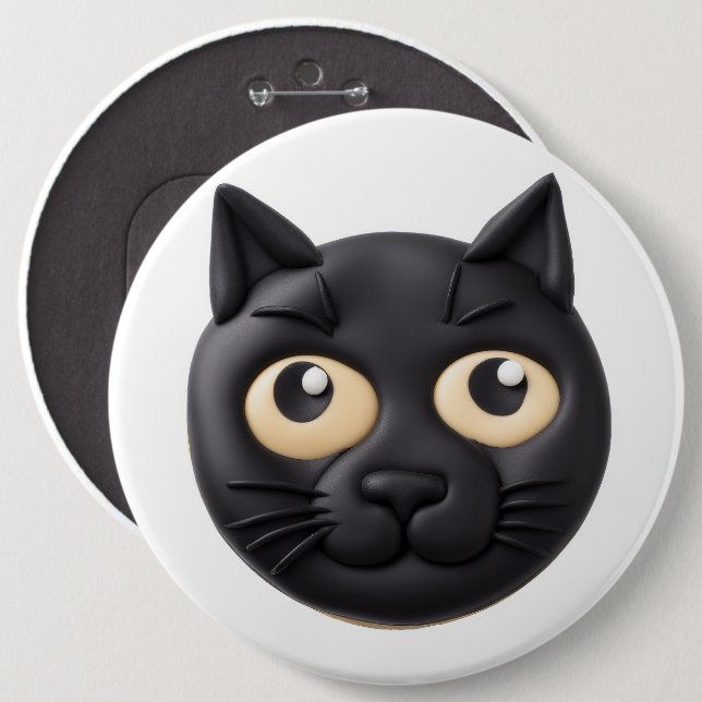 Svart katt 3D inspirerad Knapp (Framsida & baksida)