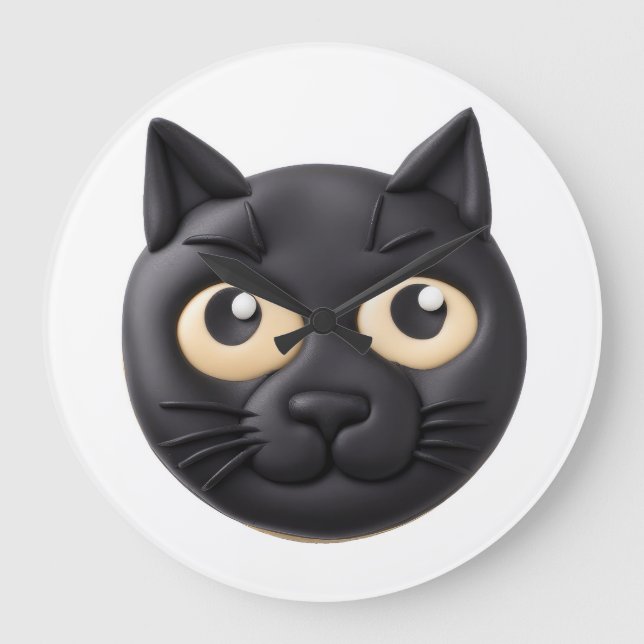 Svart katt 3D-inspirerad Stor Klocka (Framsida)