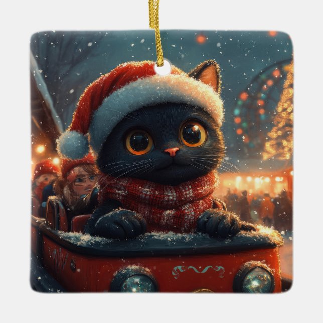 Svart Katt Achterbahn Jul Julgransprydnad Keramik (Framsida)