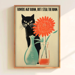 Svart Katt Affisch Utskriftbar Retro Katt Konst Sö