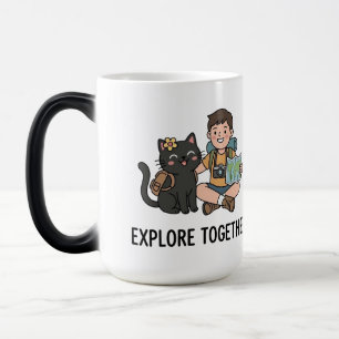 Svart katt ägare Världsresa Äventyr Kaffe Te Magisk Mugg