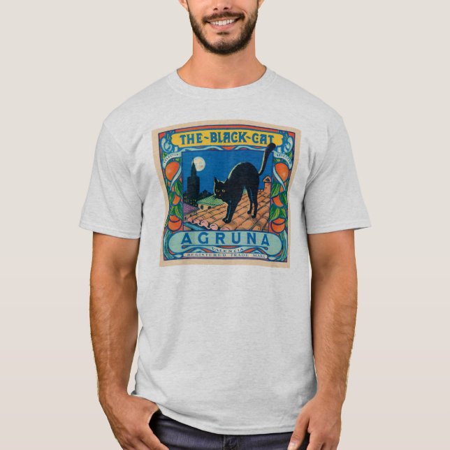 Svart katt Agruna Vintage Låda-etikett Tee (Framsida)