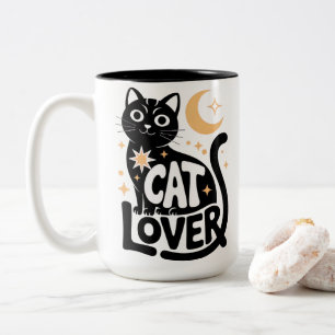 Svart Katt Älskare Design med Celestial Magi Två-Tonad Mugg