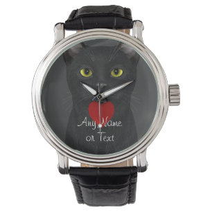 Svart katt - Anpassningsbar text Armbandsur