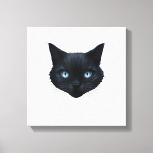 Svart Katt Ansikte Blå Ögon Grafisk T-shirt Katt M Canvastryck