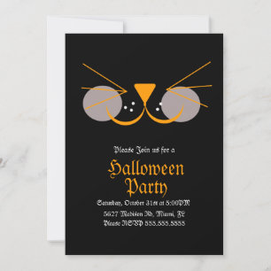 Svart katt ansikte Halloween födelsedagsfest Inbjudningar
