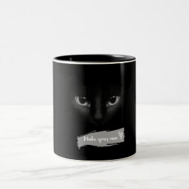 Svart Katt Ansikte Kaffemugge | Minimalistisk & Es Två-Tonad Mugg