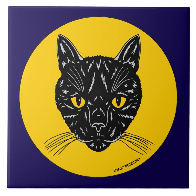 Svart katt ansikte kakelplatta (Framsidan)
