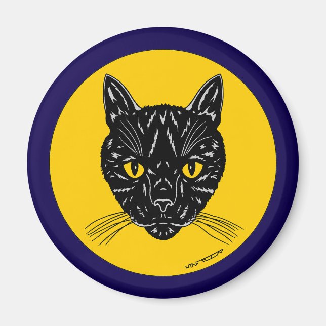 Svart katt ansikte magnet (Framsidan)