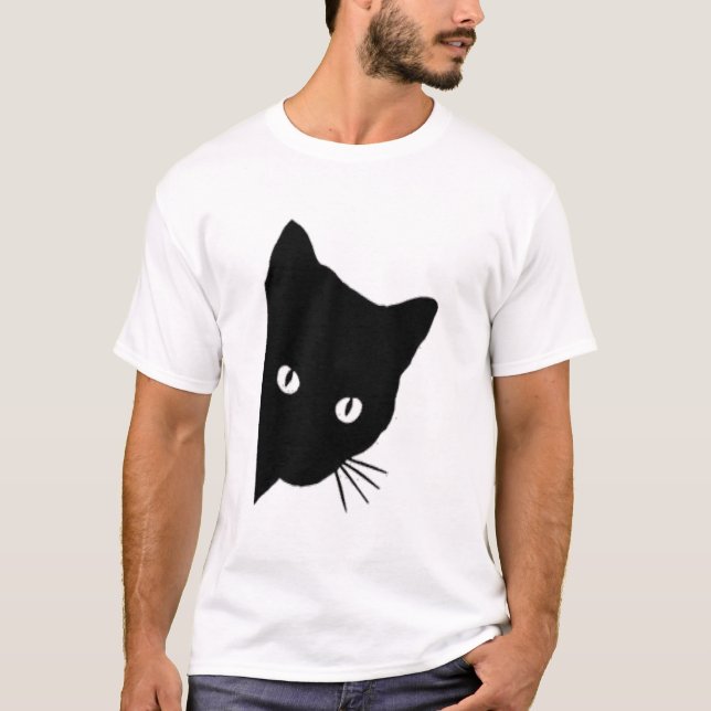 Svart katt ansikte pepande, Peek a Boo, Lusch Cat  T Shirt (Framsida)