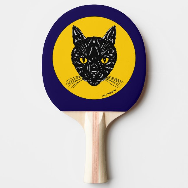 Svart katt ansikte pingisracket (Framsidan)