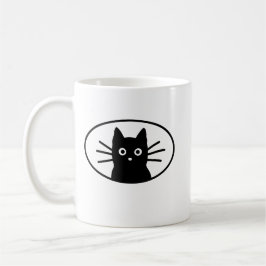 Svart Katt Ansikte Sött Minimalist | Kawaii Katt Kaffemugg