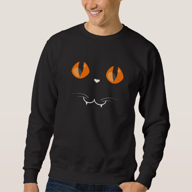 Svart katt ansikte vampyr Halloween kostym Lång Ärmad Tröja (Framsida)