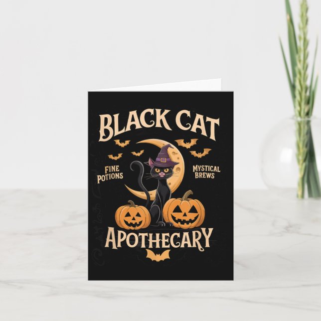Svart Katt Apoteket Halloween Entusiast Kort (Framsida)