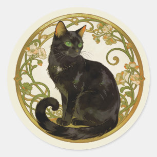 Svart katt Art Nouveau Runt Klistermärke