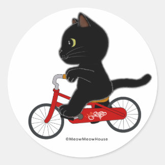 Svart katt av cykel runt klistermärke