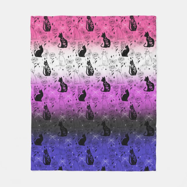 Svart katt av genderfluid-Pride - Mystiskt kliande Fleecefilt (Framsidan)