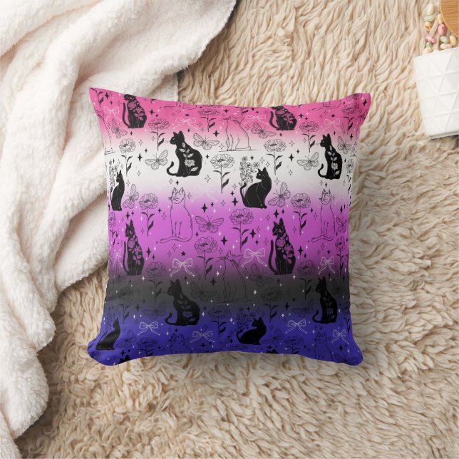 Svart katt av genderfluid-Pride - Mystiskt kliande Kudde (Filt)