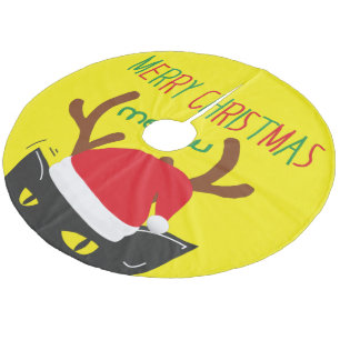 Svart katt av god jul med röd hatt julgransmatta fleece