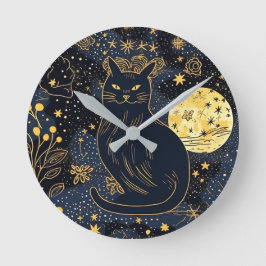 Svart katt av Himlar, Starry Rund Klocka