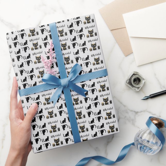 Svart katt av kattunge-Önskemål med nuvarande föde Presentpapper (Gifting)