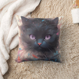 Svart katt av makrill vattenfärg   Cute Cat Kudde