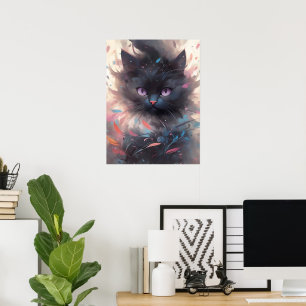 Svart katt av makrill vattenfärg Cute Cat Poster