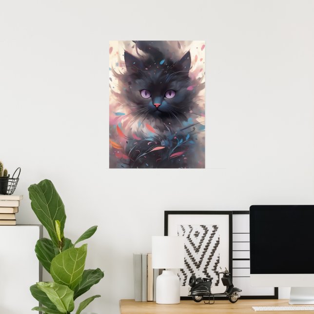 Svart katt av makrill vattenfärg | Cute Cat Poster (Hemmakontoret)