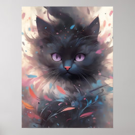 Svart katt av makrill vattenfärg | Cute Cat Poster