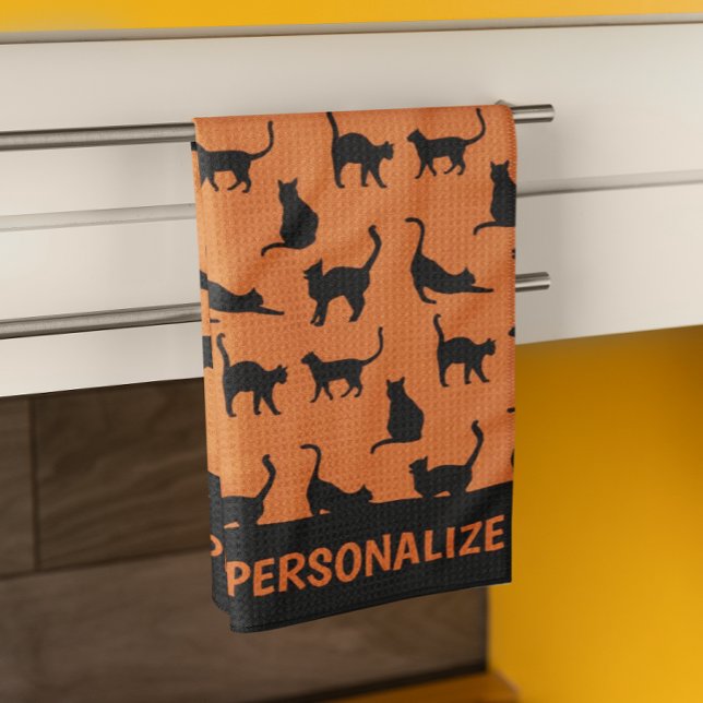 Svart katt av personlig Orange Kökshandduk (Personalize it!)