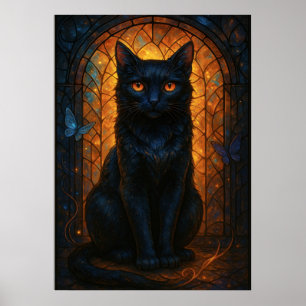 Svart katt av rostfritt glas, Fantasy Artwork Poster