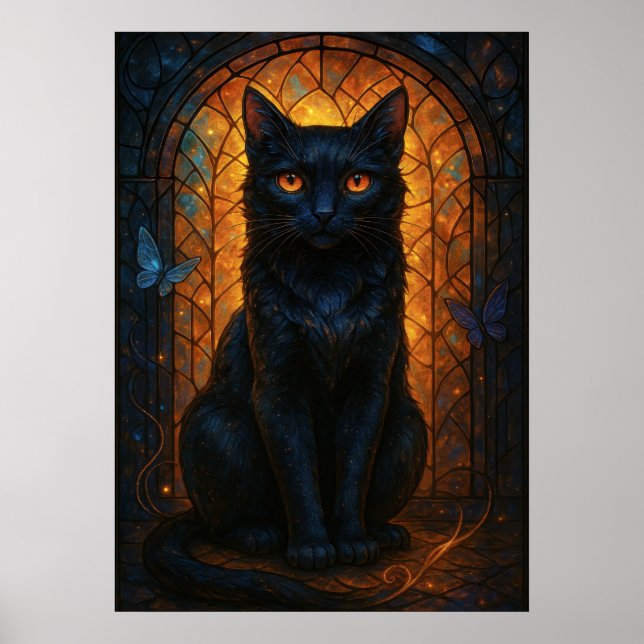 Svart katt av rostfritt glas, Fantasy Artwork Poster (Framsidan)