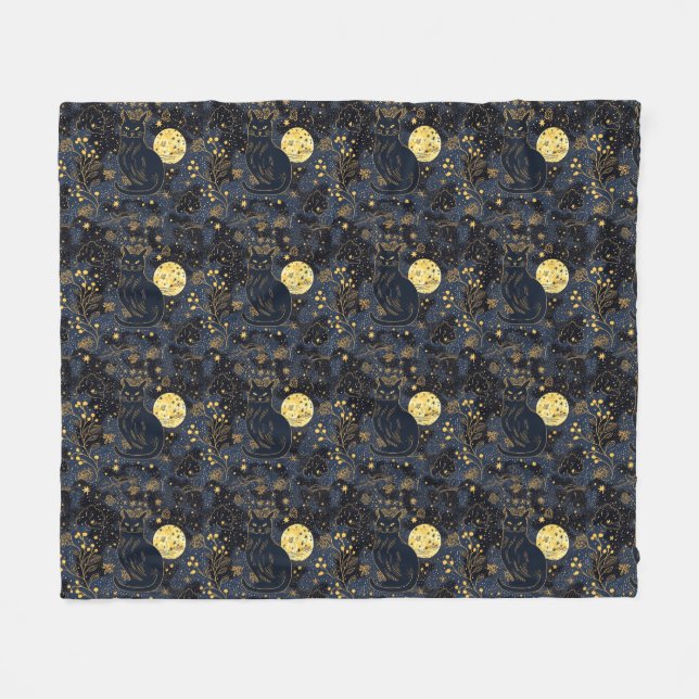 Svart katt av Starry Himlar Mönster Fleecefilt (Framsidan (Horisontell))