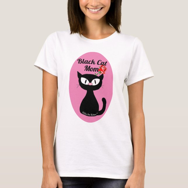 Svart katt av svart katt, Mamma, Tecknad, med Röd  T Shirt (Framsida)