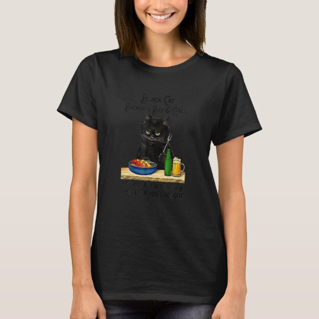 Svart katt Bakgård Bar Tjej Stolt Serverar T Shirt (Framsida)