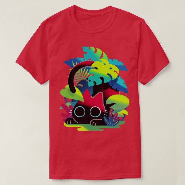 Svart katt bakom löv Stalker hunter och pl T Shirt (Design framsida)