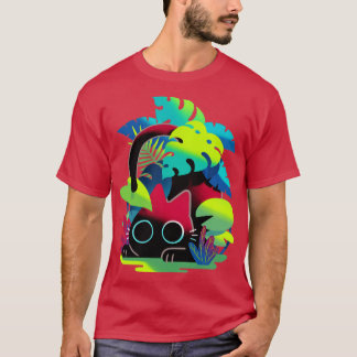Svart katt bakom löv Stalker hunter och pl T Shirt