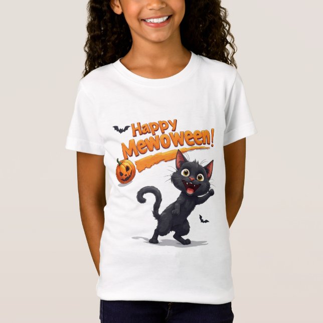 Svart katt bakom pumpa Halloween 🎃 T Shirt (Framsida)