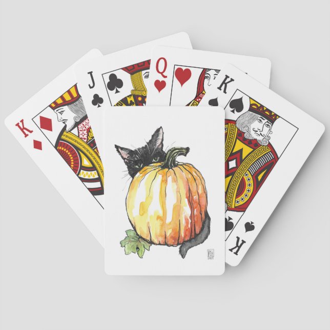 Svart katt bakom pumpkin Classic-spelkort Casinokort (Baksidan)