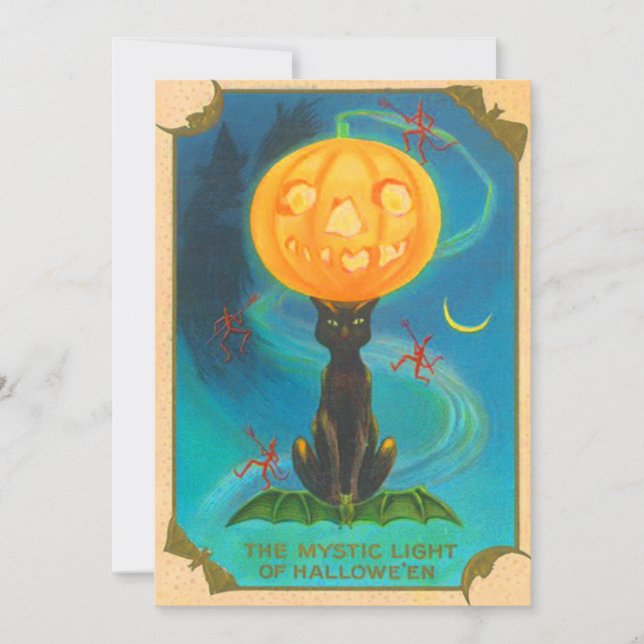 Svart katt balanserar Jack O Lantern-pumpa (Framsida)