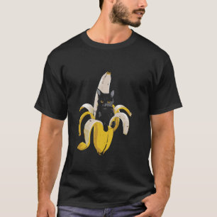 Svart Katt Banan - Roligt Sött Grafiskt Katt Banan T Shirt
